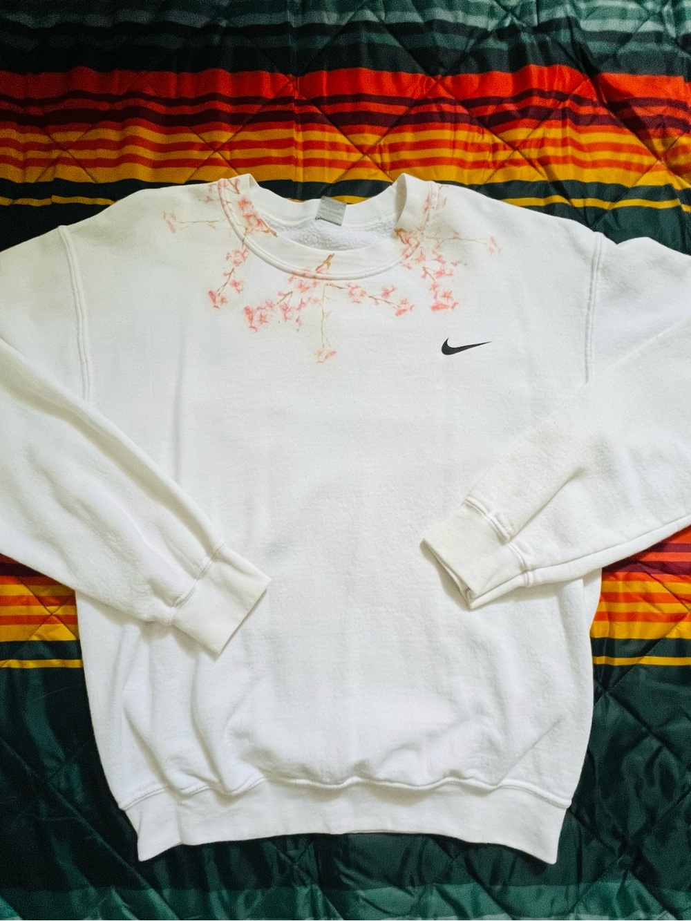 “Nike” White Sweatshirt with Pink Floral Neck Detail